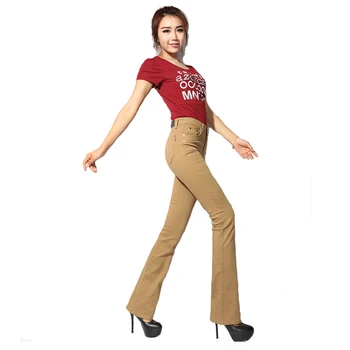 Kvinders efteråret var tynd, høj talje små mikro-horn jeans bukser farve i stor størrelse flare pants kvindelige casual strække lange bukser