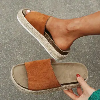 Nye Kvinder Sko Mode Afslappet Farve Matchende Faux Ruskind Simple Open-tåede Tykke såler Vævet Behagelig Sommer Sandaler