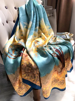 2021 Kvinder Silke Vinter-Tørklæde Luksus Design Print Dame Stranden Sjal Tørklæder Mode Glat Foulard Kvindelige Hijab