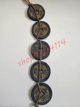 Qing-Dynastiet Fem Kejsere Penge (i en streng), Fengshui Dekoration Ornamenter, Udsøgt Antikke Samlinger, Særlige Pris!!!