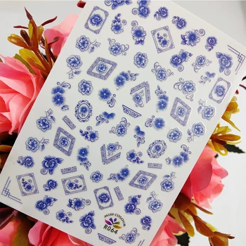 3D Negle Sticker-Art Smukke Blå Blomster Mønster Selvklæbende Stickers til Negle Decoraciones folie Manicure Skyder Accesorios