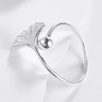 ZEMIOR 925 Sterling Sølv Ringe For Kvinder Ginkgo Biloba Justerbar Åbne Bryllup Engagement Ring Fine Smykker Romantisk Gave Bedste
