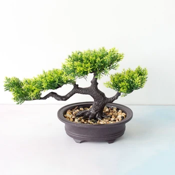 Bonsai indbydende fyrretræ af høj kvalitet Kunstige Planter med puljen grønne områder Simulering Dekorative falske plante til indretning 1pc