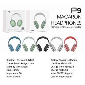 Trådløse Bluetooth Headset P9 med Mikrofon Støj Annullering af Trådløse 5.0 Hovedtelefoner Stereo til iOS Android 3,5 mm AUX - /FM/Kort