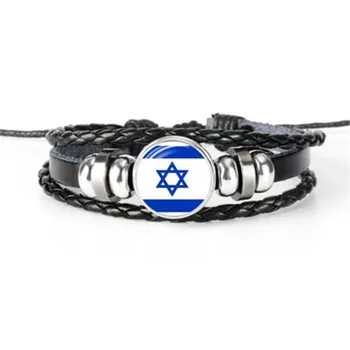 Bedst sælgende Israel, Jordan, Nordkorea, Kuwait, Laos, Kirgisistan flag armbånd, hånd-vævet multilayer læder armbånd
