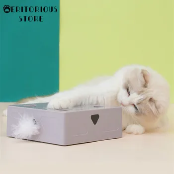 Electric Cat Toy Sqaure Fra Den Magiske Boks Og Smart At Drille Kat Stick Skøre Spil, Interaktive Katte Fjer Legetøj Kat Fange Mus