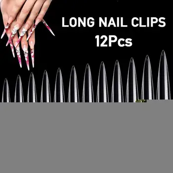 12pcs/sæt Fysiske / Gennemsigtig Falske Negle Abs Nail Salon Tips Kunst Falske Sæt Nail V9P5