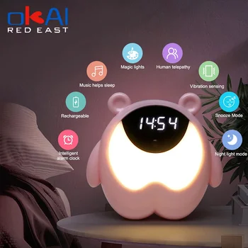 Nat Lys 3-I-1-Vækkeur Børn Børn Sover Bedside Alarm Clock Vækning Temperatur Udsæt Uret Uret Julegave
