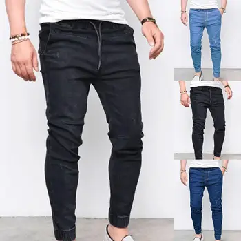 Jeans Plus Size Mænd Jogger Tynde Bukser Med Elastik I Taljen Blyant Jeans Denim Bukser