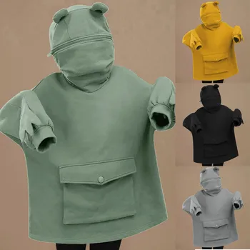 Kvinder, Piger Hættetrøjer Syning 3D Lomme Søde Kat Ear-Design Pullover Sweatershirt Kawaii Solid farve frog hoodie trække Toppe