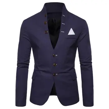 Mænd Med Lange Ærmer Stå Krave Tuxedo - Suit Blazer 3-Knappen Lomme Slank Jakke, Frakke