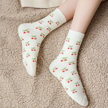Efterår og vinter ins Kvinder, Komfortable, Åndbar plaid Kirsebær Blomster kvindelige bomuld varme sokker damer Sokker til kvinder