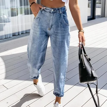 Høj talje jeans kvinder mode, denim harem bukser kvindelige sommeren lomme Casual Bukser Arbejde streetwear tøj