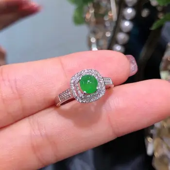 Naturlig grøn kalcedon æg runde dobbelt-åbning justerbar ring unikke design-håndværk charme kvinders sølv smykker